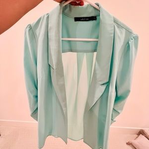 Ark & Co Blazer Turquoise with Ruched Sleeves & Sheer Back